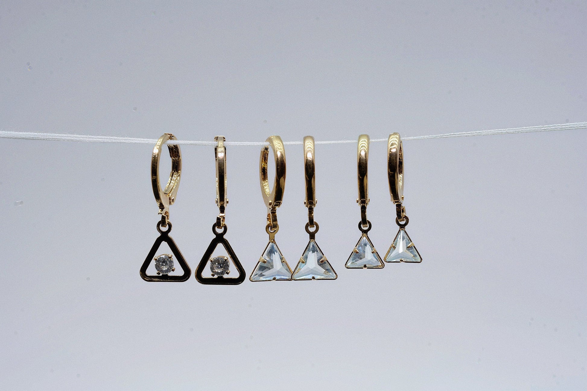 Steel Traingle Hoop Earrings Set Of 3 - OY JEWELLS - 