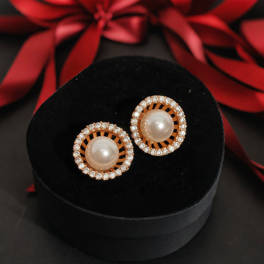 Timeless Peal & Crystal Everyday Studs Earrings - OY JEWELLS - 