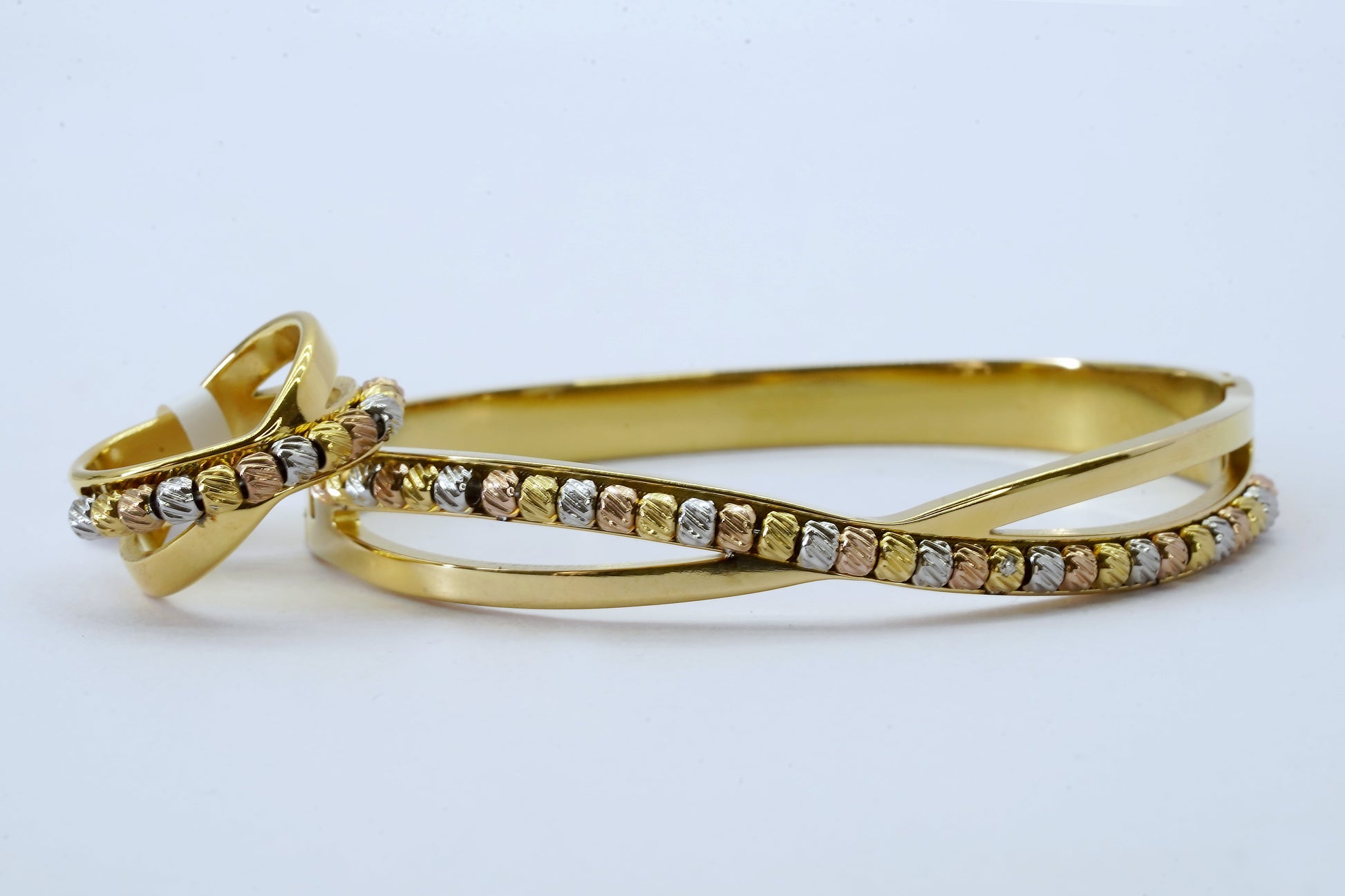 Tri - Colours breaded Bangle With Free Ring - OY JEWELLS - 