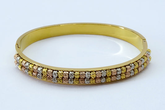 Tri - Colours Wave 18kt Bracelet Kada With Free ring - OY JEWELLS - 