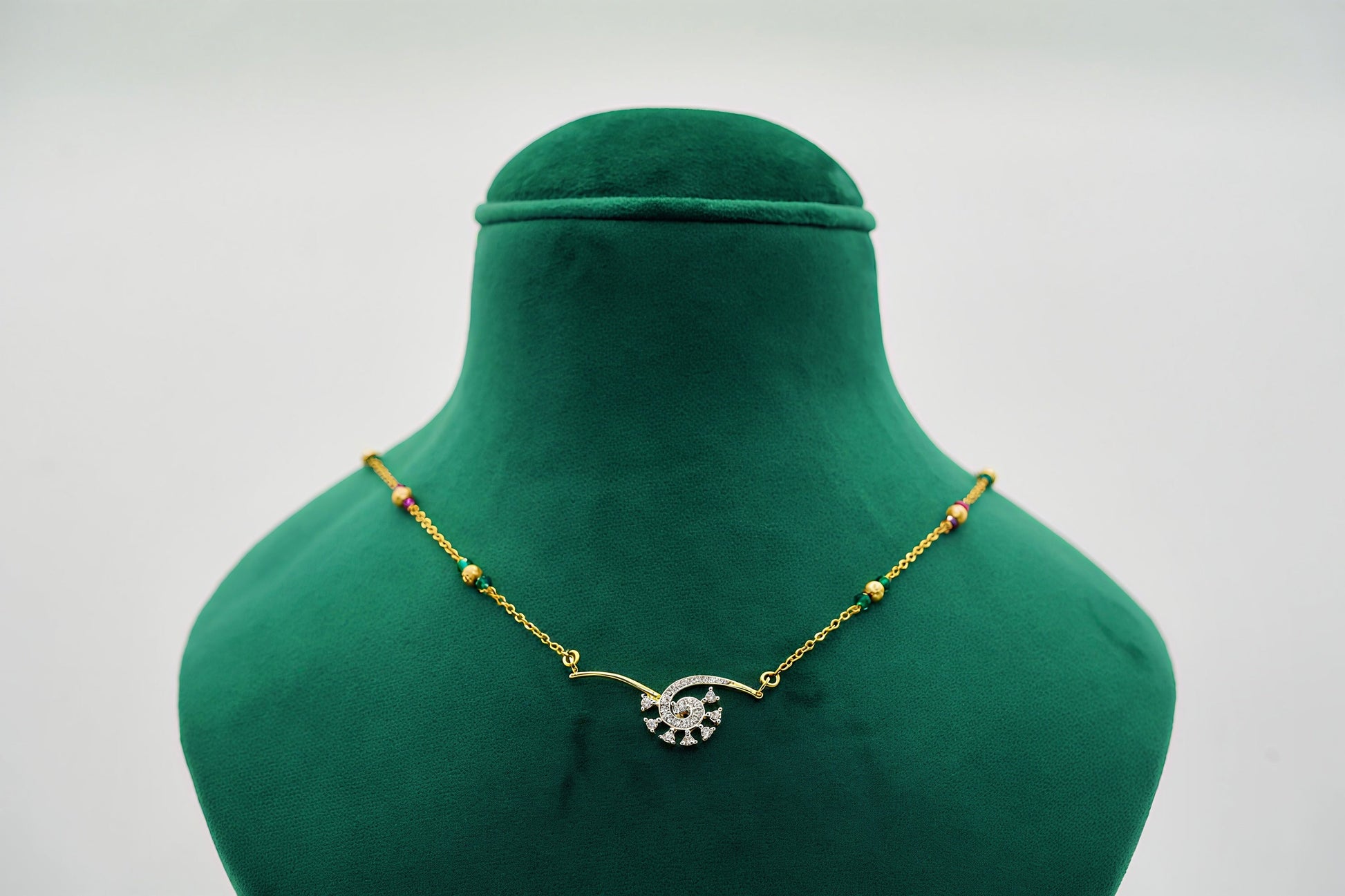 Two Tone Gemstone Chain Managlsutra With Earings - OY JEWELLS - 